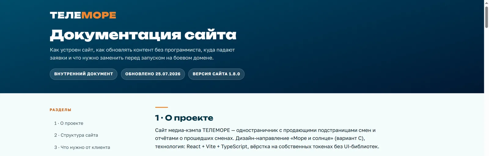 Документация сайта: разделы и устройство проекта