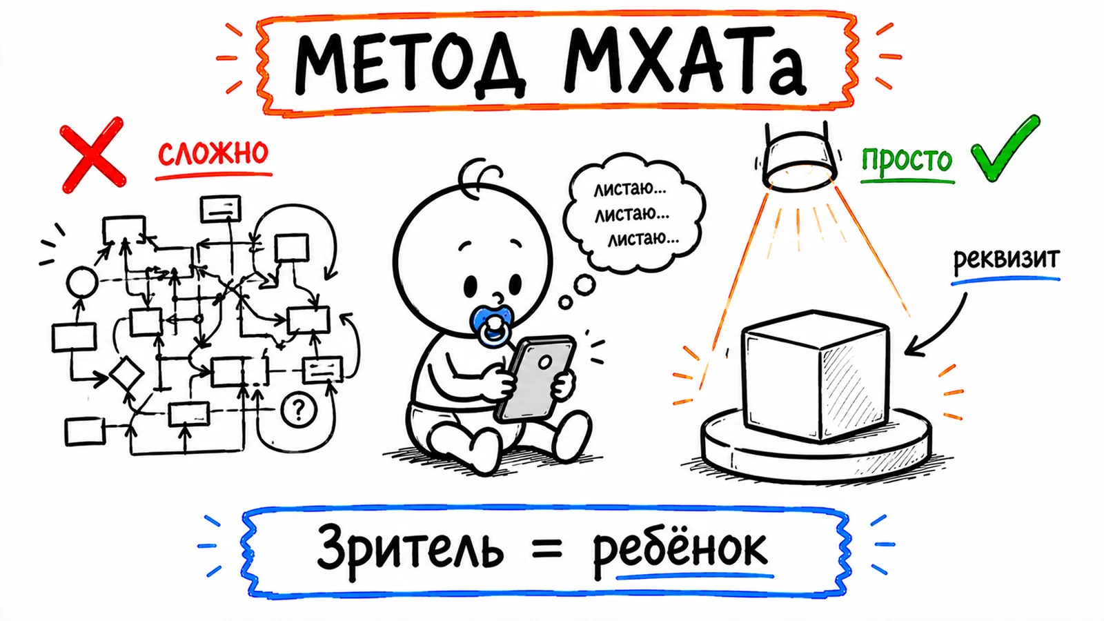 Метод МХАТа: зритель в ленте воспринимает как ребёнок — играй на простоте и реквизите
