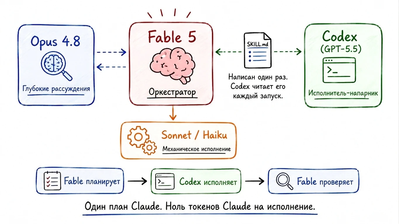 Fable как оркестратор: Opus, Codex, Sonnet/Haiku