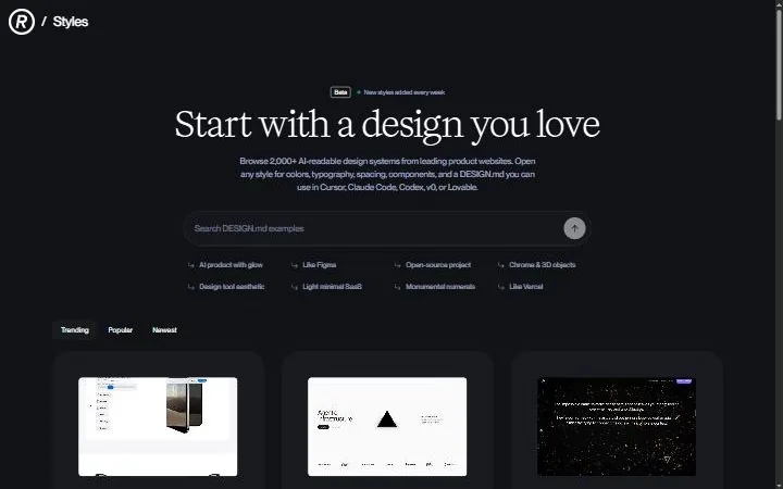 Refero Styles — библиотека дизайн-систем в виде файлов DESIGN.md