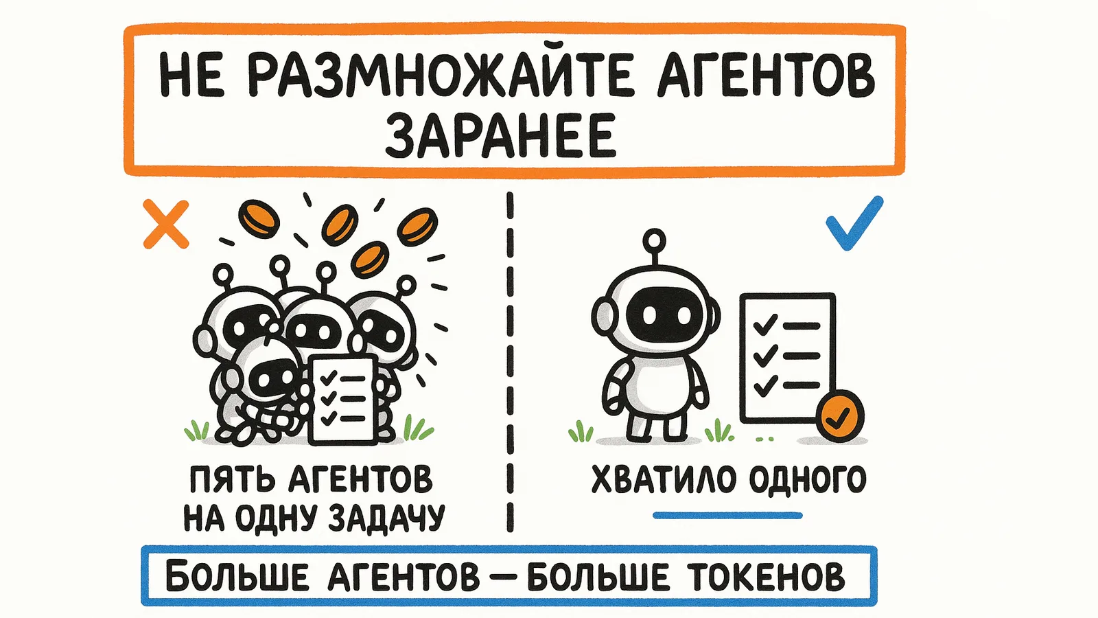 Не размножайте агентов заранее: пять агентов на одну задачу против одного, которого хватило