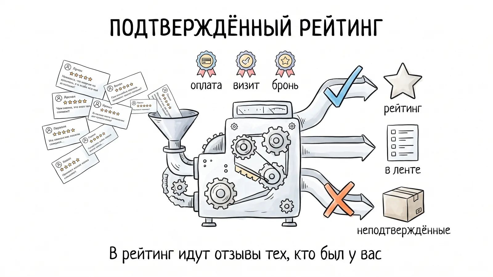 Подтверждённый рейтинг 2ГИС: отзывы с оплатой, визитом или бронью идут в рейтинг, остальные остаются в ленте, накрутка уходит в неподтверждённые