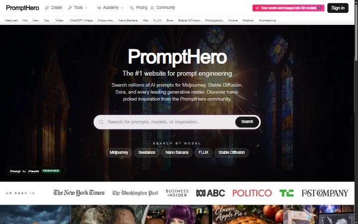 PromptHero — визуальный поиск по промптам для генерации изображений