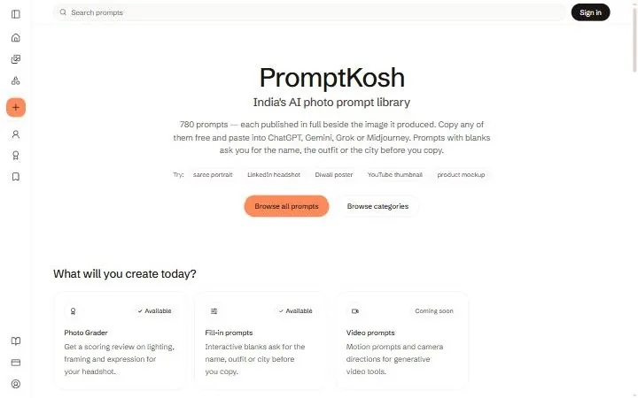 PromptKosh — нишевая библиотека бесплатных промптов под индийский рынок